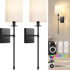 ⭐️27”Black BatteryOperated WallSconces Set of 2,Rechargeable WirelessWall Lights